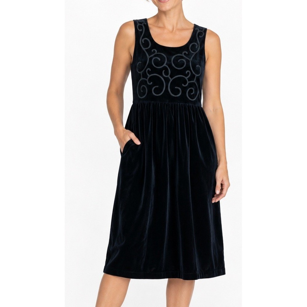 Vintage Herman Geist Velvet Zip Up Navy Dress Size 8 Petite 100% Cotton